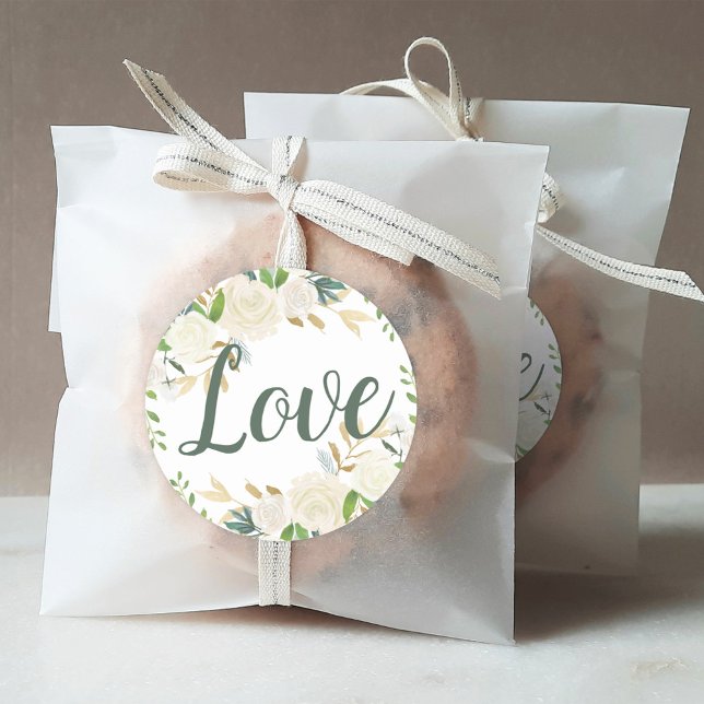 Pegatina Redonda Boda de la vegetación floral Love Cream Gold (Subido por el creador)