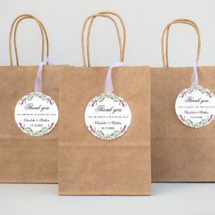 Pegatina Redonda Boda de la vegetación rosa Lavender gracias