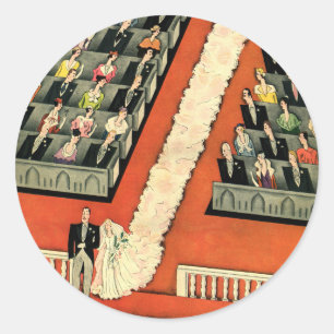 Pegatina Redonda Boda de la Vintage, Novia Art Deco y Nueva Madruga