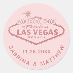 Pegatina Redonda Boda de Las Vegas Rosa Dorado Ducha Bridal Rosa
