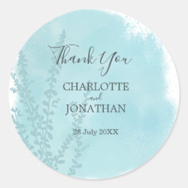 Pegatina Redonda Boda de lavado de acuarela azul acuático