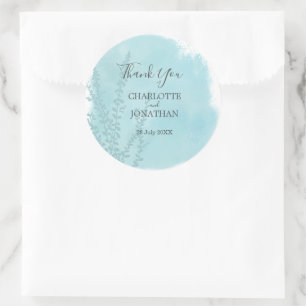 Pegatina Redonda Boda de lavado de acuarela azul acuático