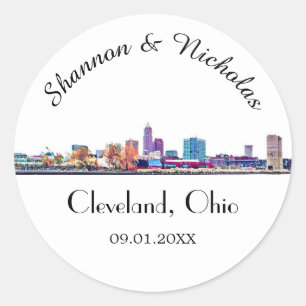 Pegatina Redonda Boda de línea aérea de Cleveland personalizado