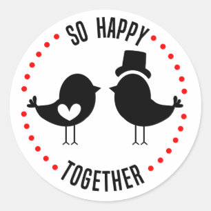 Pegatina Redonda Boda de Loros de Amor Negro Blanco Cartoon Regalo