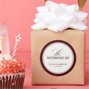 Pegatina Redonda Boda de lujo formal moderna burgundy con dinero an