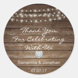 Pegatina Redonda Boda de madera de cadenas rusticas personalizadas