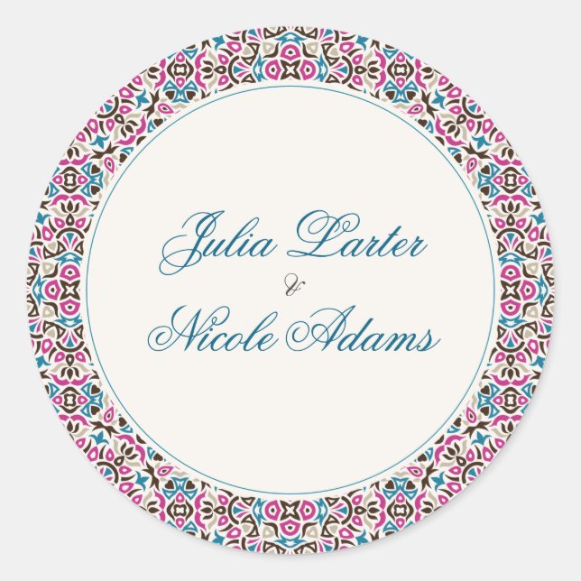 Pegatina Redonda Boda de Mandala geométrica de Entradas marroquí (Anverso)
