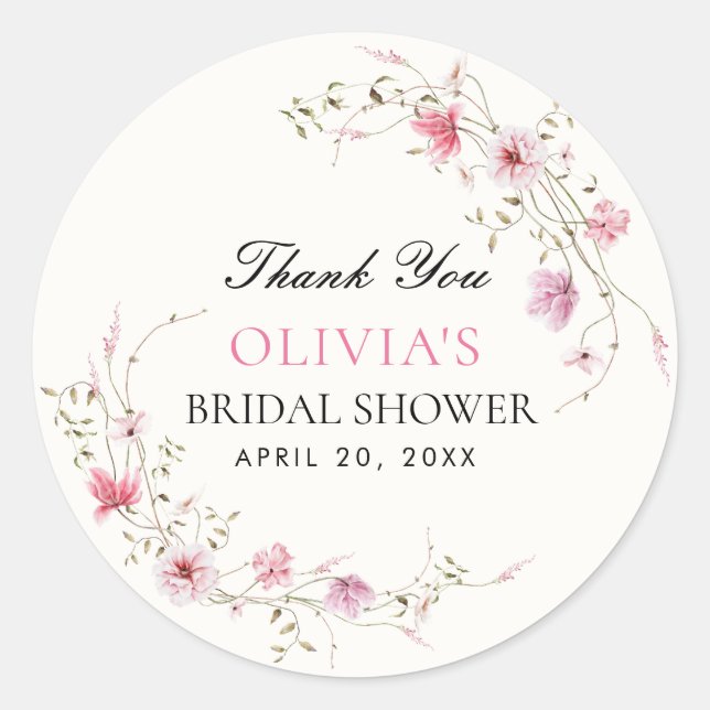 Pegatina Redonda Boda de Mariposas Florales de Toda la Vida (Anverso)