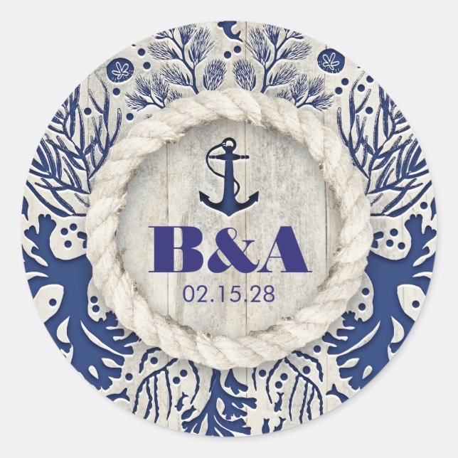 Pegatina Redonda Boda de mariscos náuticos de playa rusa (Anverso)