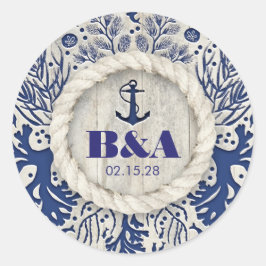 Pegatina Redonda Boda de mariscos náuticos de playa rusa