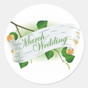 Pegatina Redonda Boda de Marzo : hojas de la temporada :