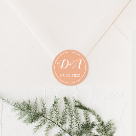 Pegatina Redonda Boda de melocotón inicial simple y elegante