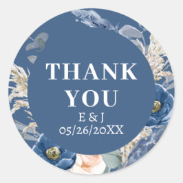 Pegatina Redonda Boda de moda azul pastel Boho y azul celeste