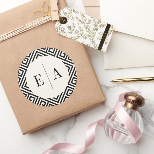 Pegatina Redonda Boda de Moda de clave griega geométrica monográfic (Regalar)