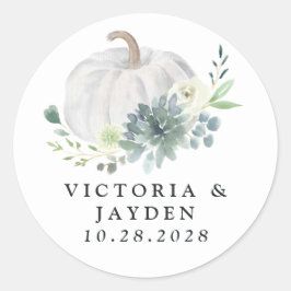 Pegatina Redonda Boda de Moda de otoño elegante de calabaza blanca