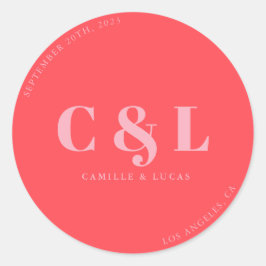 Pegatina Redonda Boda de moda Retro Pink