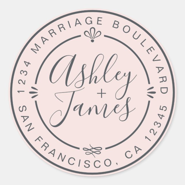 Pegatina Redonda Boda de Moda Rústica Dirección de devolución Paste (Anverso)