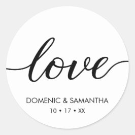 Pegatina Redonda Boda de moda simple de script de amor