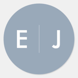 Pegatina Redonda Boda de monograma azul y blanco turbio