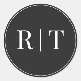 Pegatina Redonda Boda de monograma blanco y negro de Eerie