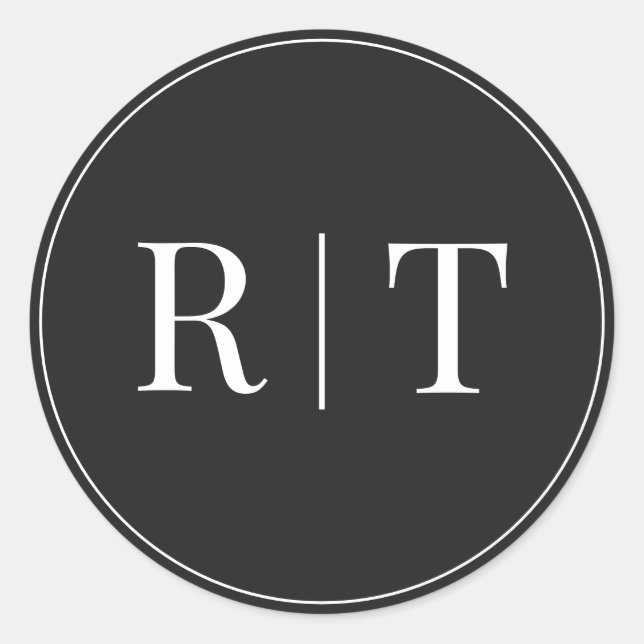 Pegatina Redonda Boda de monograma blanco y negro de Eerie (Anverso)