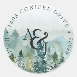 Pegatina Redonda Boda de monograma de acuarela rusa