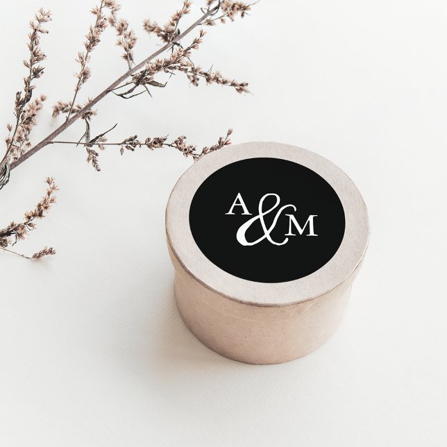 Pegatina Redonda Boda de Monograma de Ampersand Blanco y Negro (Subido por el creador)