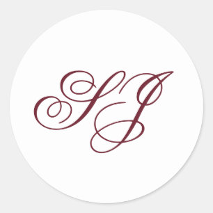 Pegatina Redonda Boda de monograma de caligrafía personalizada
