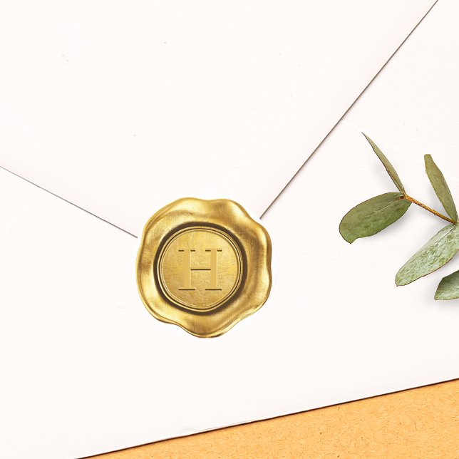 Pegatina Redonda Boda de Monograma de Cera de Oro Faux (Faux Gold Wax Monogram Wedding Classic Round Sticker)