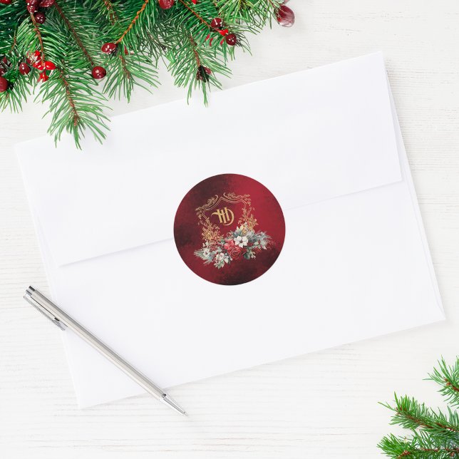 Pegatina Redonda Boda de Monograma de Cresta Floral Clásica de Navi (Subido por el creador)