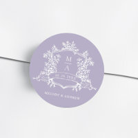 Boda de monograma de cresta floral elegante lavand