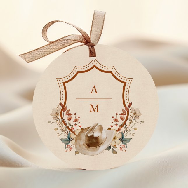 Pegatina Redonda Boda de Monograma de Escudo occidental floral (Subido por el creador)