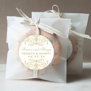 Pegatina Redonda Boda de Monograma de Glamour Vintage Dorado