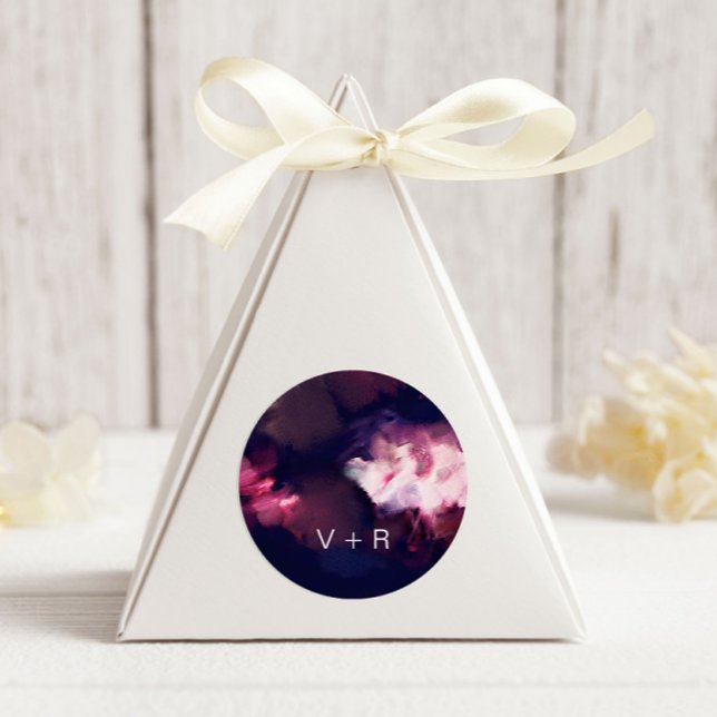 Pegatina Redonda Boda de monograma de pincel de Borgoña moderno (Subido por el creador)