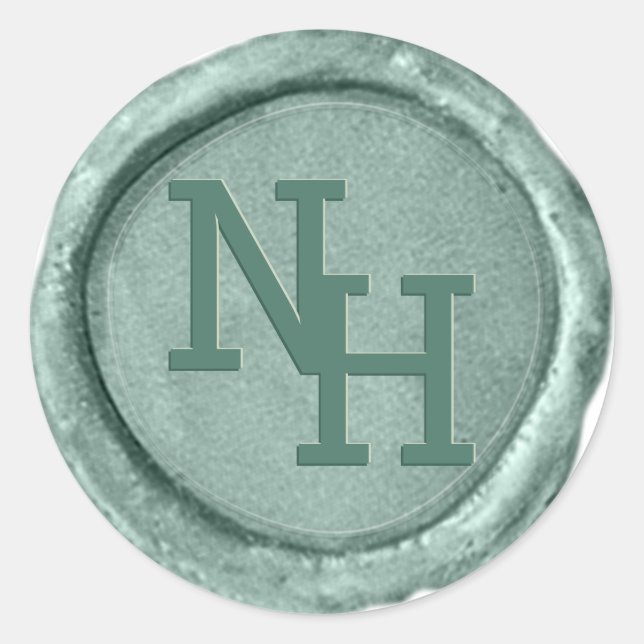 Pegatina Redonda Boda de monograma de sellado de cera azul verde ve (Anverso)