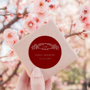 Pegatina Redonda Boda de monograma del escudo botánico de Borgoña