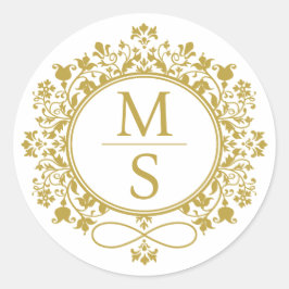 Pegatina Redonda Boda de monograma dorado