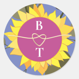 Pegatina Redonda Boda de Monograma Floral Retro
