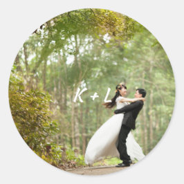 Pegatina Redonda Boda de monograma fotográfico personalizado