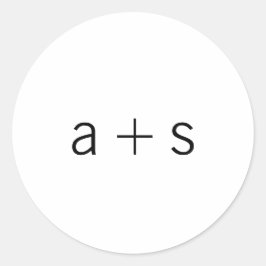 Pegatina Redonda Boda de monograma minimalista blanco y negro