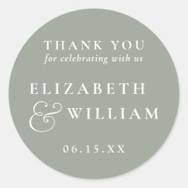 Pegatina Redonda Boda de Monograma Minimalista verde sabio Gracias