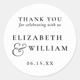 Pegatina Redonda Boda De Monograma Moderno Blanco Y Negro Gracias