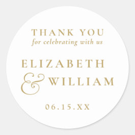 Pegatina Redonda Boda de Monograma Moderno Oro Gracias
