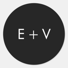 Pegatina Redonda Boda de monograma negro moderno