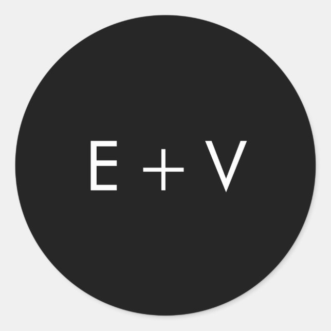 Pegatina Redonda Boda de monograma negro moderno (Anverso)