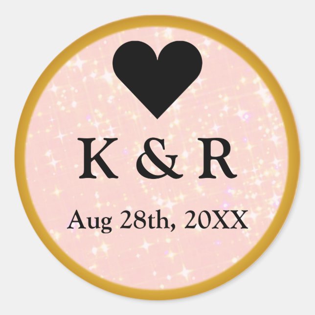 Pegatina Redonda Boda de monograma purpurina rosa (Anverso)