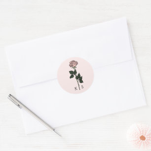 Pegatina Redonda Boda de monograma rosa rosado minimalista