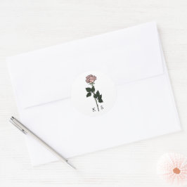 Pegatina Redonda Boda de monograma rosa rosado minimalista