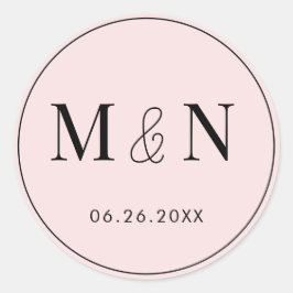 Pegatina Redonda Boda de monograma rosa y negro
