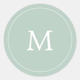 Pegatina Redonda boda de monograma simple minimalista de color verd